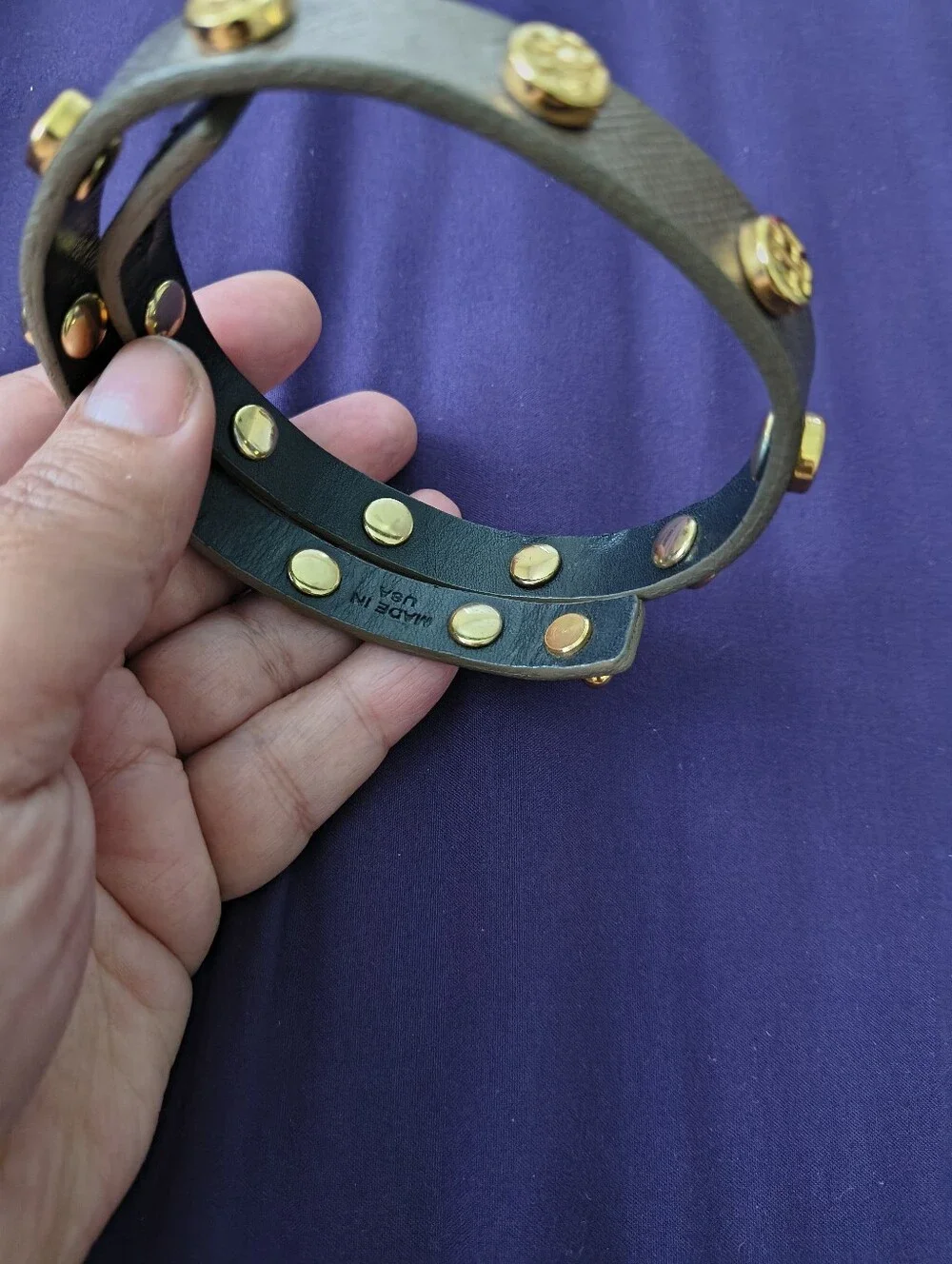 Tory Burch Leather Double Wrap Bracelet With Gold Plated Logo Studs
